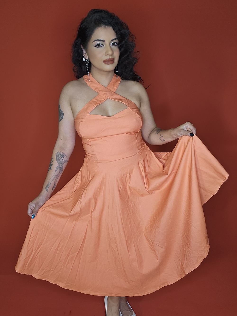 Unique Vintage One-Shoulder Peach Fit-and-Flare Dress